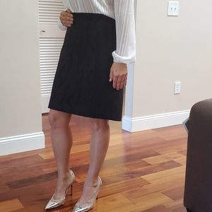 LOFT Black Front Lace Panel Skirt